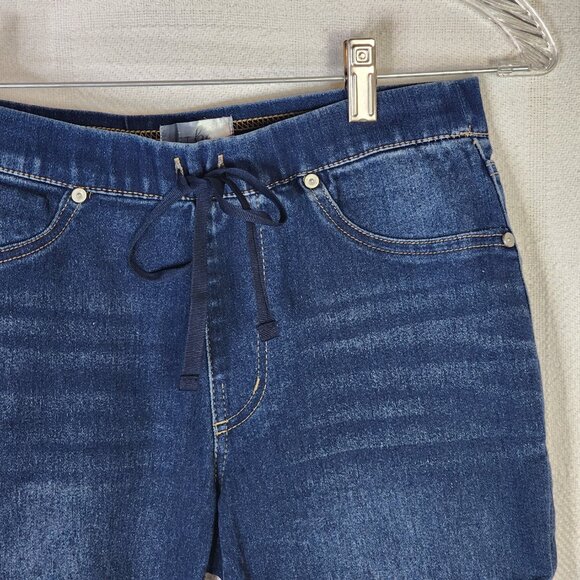Just Be Dark Wash Drawstring Waist Stretch Denim Shorts with Cuff Detail Size S - Picture 3 of 16